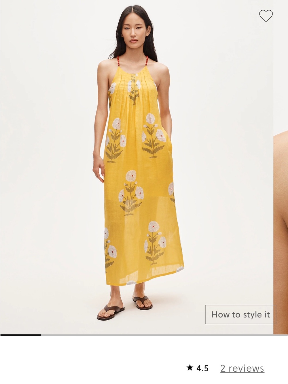 J. Crew Beaded-strap dress in marigold block-print ramie